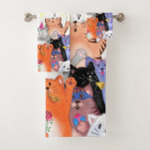Happy Cat Party Cartoon Tekening - Cute Funny Cats Bad Handdoek (Insitu)
