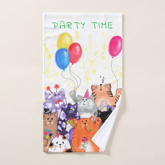 Happy Cat Party Cartoon Tekening - Cute Funny Cats Bad Handdoek (Handdoek)