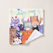 Happy Cat Party Cartoon Tekening - Cute Funny Cats Bad Handdoek (Wasdoekje)