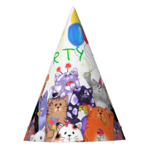 Happy Cat Party Cartoon Tekening - Cute Funny Cats Feesthoedjes