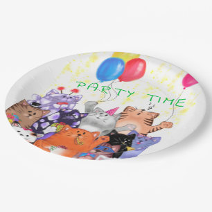 Happy Cat Party Cartoon Tekening - Cute Funny Cats Papieren Bordje