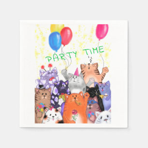 Happy Cat Party Cartoon Tekening - Cute Funny Cats Servet