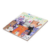 Happy Cat Party Cartoon Tekening - Cute Funny Cats Tegeltje (Zijkant)
