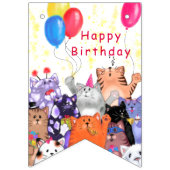 Happy Cat Party Cartoon Tekening - Happy Birthday Vlaggetjes (Eerste vlag)