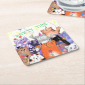 Happy Cat Party Paper Onderzetter Cartoon (Schuin)