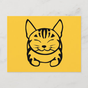 Happy Cat Post Card (zwart op geel) Briefkaart