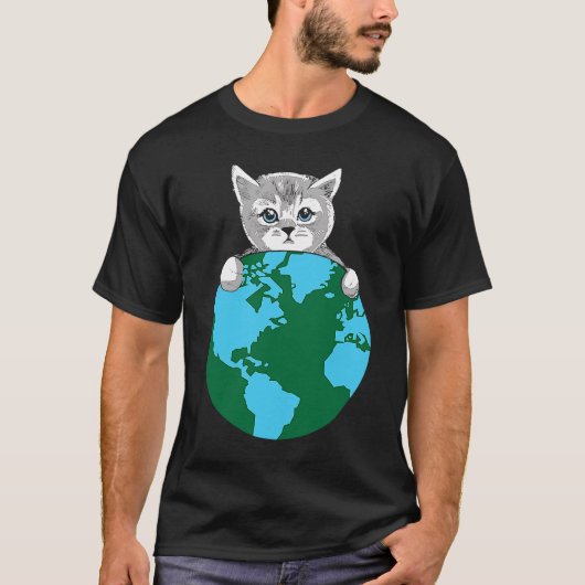 Happy Cat Protect Planet Earth Day T-shirt (Voorkant)