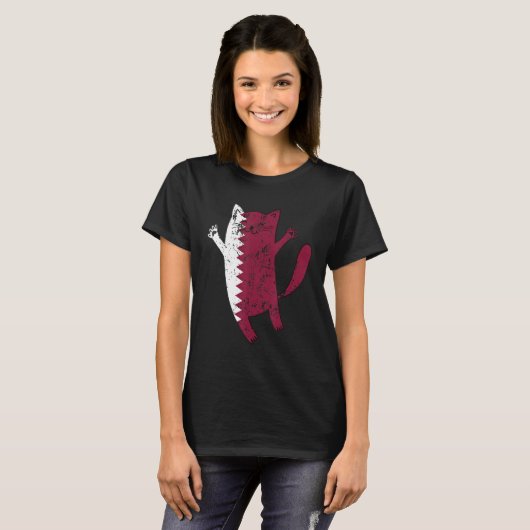 Happy Cat Qatar Flag T-shirt (Voorkant volledig)