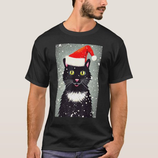 Happy Cat Santa Hat Winter Christmas Holiday Vinta T-shirt (Voorkant)
