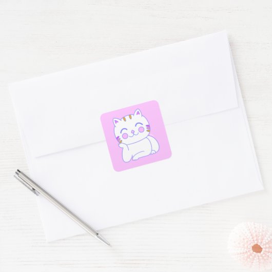 Happy Cat Square Stickers (Envelop)