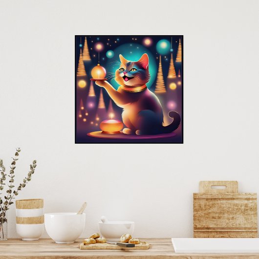 Happy Cat viert posters van ، kat (Keuken)