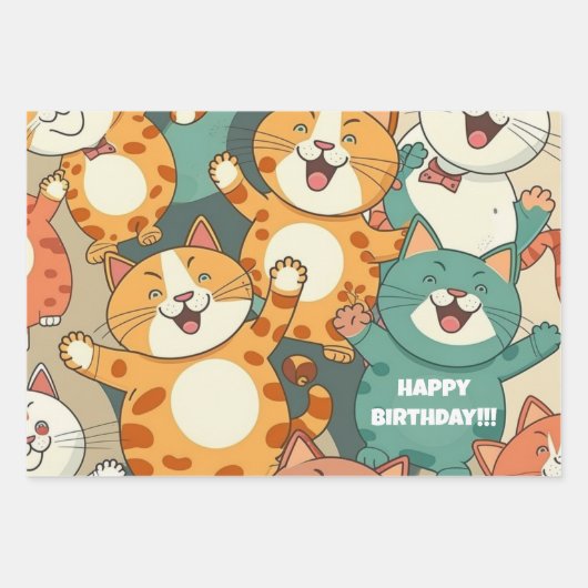 Happy Cats Birthday Wrapping Paper (Voorkant)