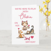 Happy Cats Girl Happy 3rd Birthday (elk jaar) Kaart (Gele Bloem)