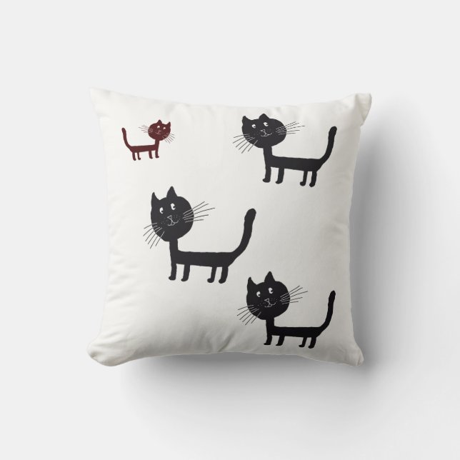 Happy Cats lithography Throw Cushion Kussen (Voorkant)