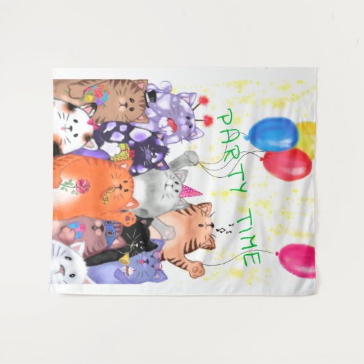 Happy Cats Tapijt - Aangepaste Tekst Wandkleed (Voorkant (horizontaal))