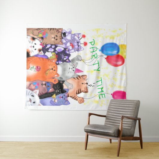 Happy Cats Tapijt - Aangepaste Tekst Wandkleed (In Situ (horizontaal))