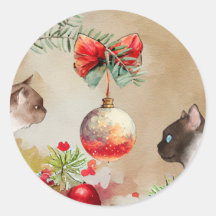 Happy Cats, Waterverf Ornament en Pine Kerstmis
