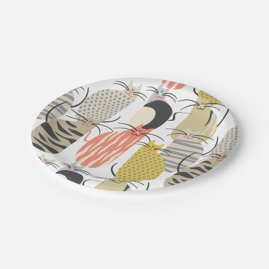 Happy Cats Whimsical Pattern Papieren Bordje (Gekanteld)