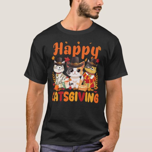 Happy Catsgiving Cat Lover Pilgrim Hat Happy Thank T-shirt (Voorkant)