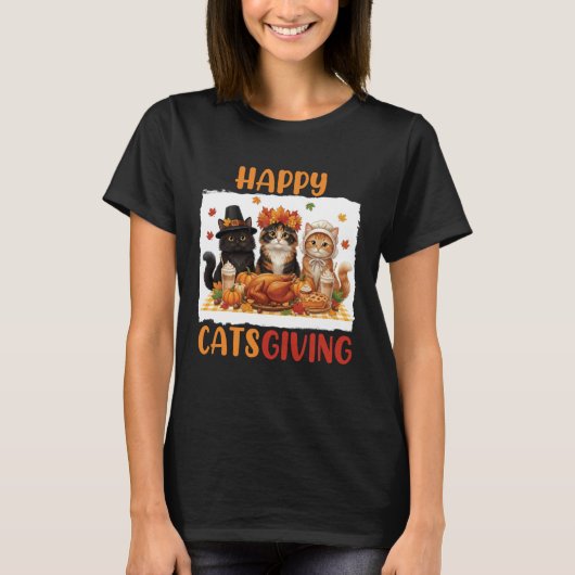 Happy Catsgiving Cat Pilgrim Costume Fall Men Wome T-shirt (Voorkant)