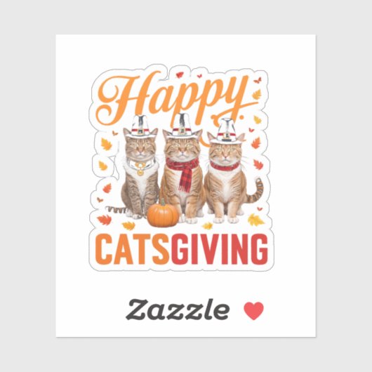 Happy Catsgiving Cats Halloween Thanksgiving Cat F Sticker (Vel)
