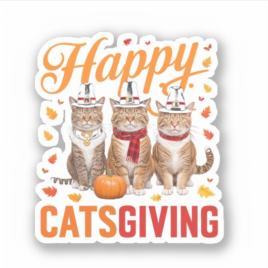 Happy Catsgiving Cats Halloween Thanksgiving Cat F Sticker (Voorkant)
