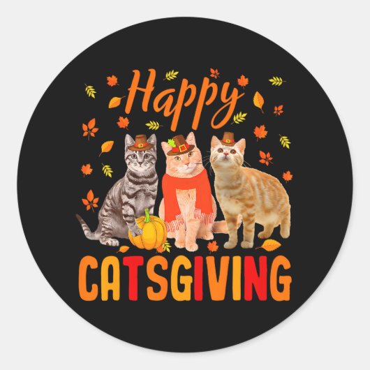 Happy Catsgiving Cute Thanksgiving Cat Wears Ronde Sticker (Voorkant)