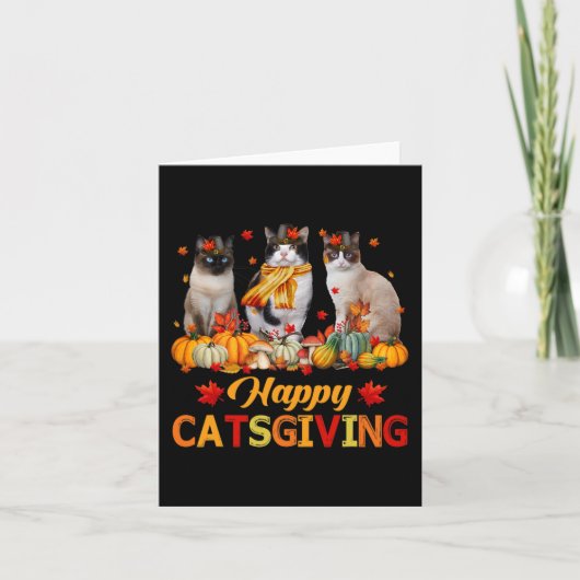 Happy Catsgiving Siamese Cat Autumn Herfst Vibes T Kaart (Voorkant)