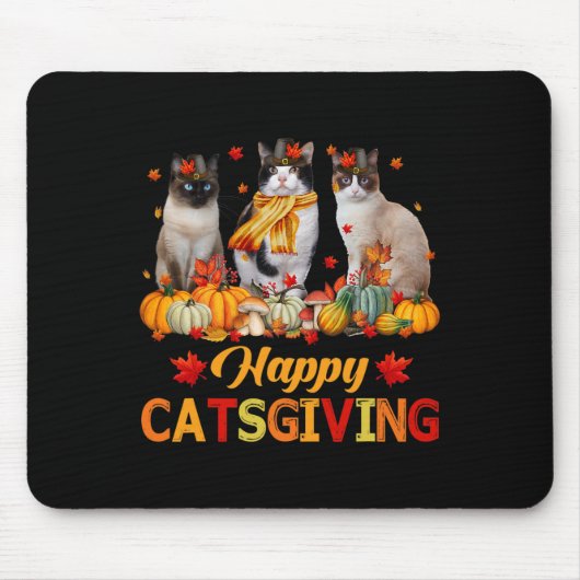 Happy Catsgiving Siamese Cat Autumn Herfst Vibes T Muismat (Voorkant)