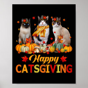 Happy Catsgiving Siamese Cat Autumn Herfst Vibes T Poster