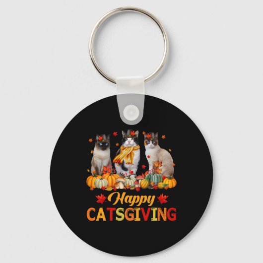Happy Catsgiving Siamese Cat Autumn Herfst Vibes T Sleutelhanger (Voorkant)