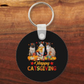 Happy Catsgiving Siamese Cat Autumn Herfst Vibes T Sleutelhanger (Voorkant)