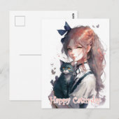 Happy Caturday Girl die haar kat-Waterverf vasthou Briefkaart (Voorkant / Achterkant)