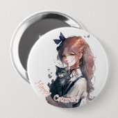 Happy Caturday Girl die haar kat-Waterverf vasthou Ronde Button 4,0 Cm (Voorkant /achterkant)