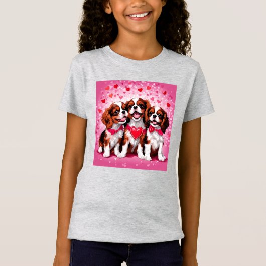 Happy Cavalier Hart Puppies Meisjes T-shirt (Voorkant)