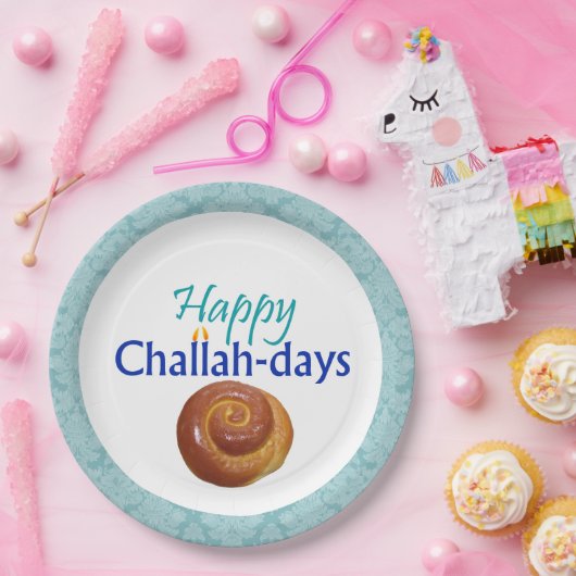 Happy Challah-Days Aqua Brocade Paper Bord (Feest)