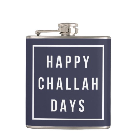 Happy Challah Days | Blauw en wit Funny Hanukkah Heupfles (Voorkant)