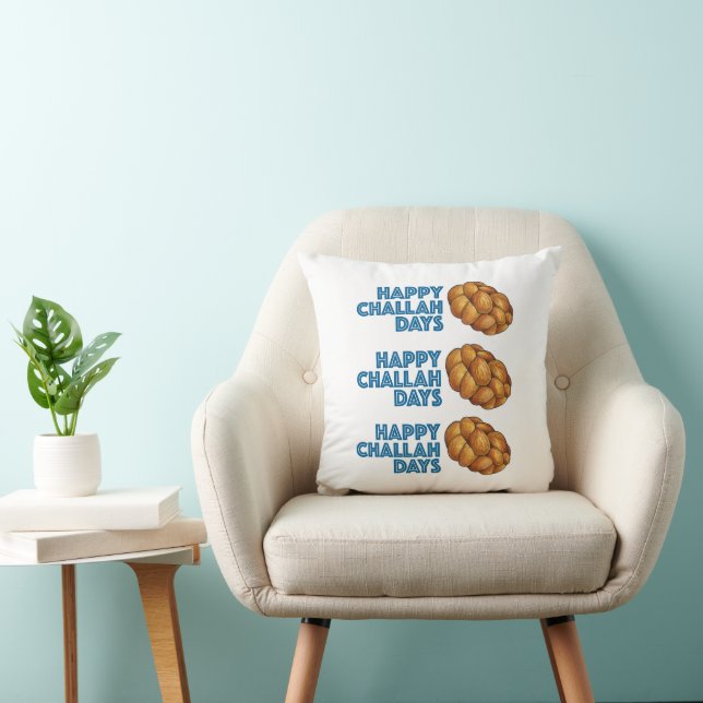 Happy Challah Days Blue Chanukah Hanukkah Bread Kussen (Stoel)