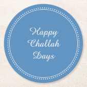Happy Challah Days Elegant Blauw Wit gestippelde g Ronde Kartonnen Onderzetter (Voorkant)