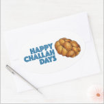 Happy Challah Days Feestdagen Hanukkah Chanukah Ovale Sticker<br><div class="desc">Design heeft een originele illustratie van een brood gevlochten challahbrood, met HAPPY CHALLAH DAYS in een leuk lettertype. Ideaal voor het vieren van Chanoeka en de joodse feestdagen. Dit ontwerp is ook beschikbaar op andere producten. Ook zijn er tal van extra food thema illustraties verkrijgbaar bij deze winkel. Zie je...</div>
