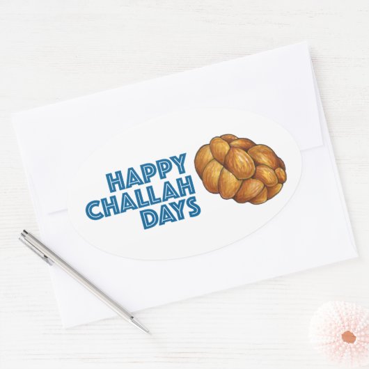 Happy Challah Days Feestdagen Hanukkah Chanukah Ovale Sticker (Envelop)