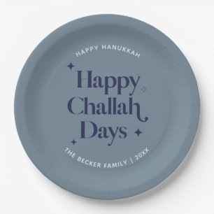  Happy Challah Days Hanukkah Blue-minimalist Papieren Bordje