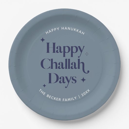 Happy Challah Days Hanukkah Blue-minimalist Papieren Bordje (Voorkant)