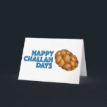 Happy Challah Days Hanukkah Chanukah Bread Loaf Feestdagen Kaart<br><div class="desc">De holiday-kaart kenmerkt een originele tellersillustratie van een brood met gebluste kaallah-brood,  met HAPPY CHALLAH DAYS in een leuk lettertype. Ideaal voor het verzenden van Hanoekagroeten! Zie je niet wat je zoekt? Hulp nodig bij aanpassingen? Neem contact op met Rebecca om iets voor je te ontwerpen.</div>