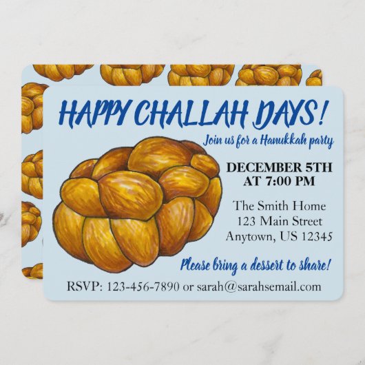 Happy Challah Days Hanukkah Party Joodse Feestdage Kaart (Voorkant / Achterkant)