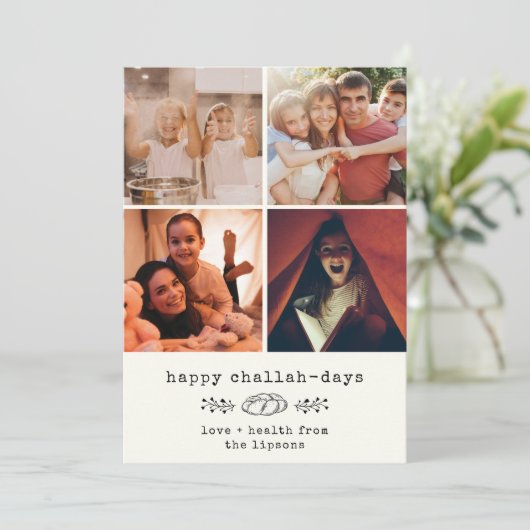 Happy Challah Days Modern Hanukkah Foto Collage Feestdagenkaart (Staand voorkant)
