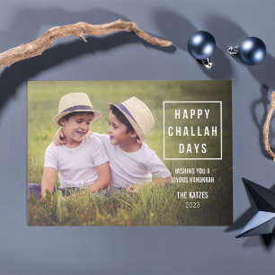 Happy Challah Days   Modern Hanukkah-fotokaart Feestdagenkaart