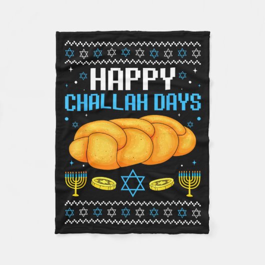 Happy Challah Days Ugly Christmas Hanukkah  Fleece Deken (Voorkant)