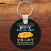 Happy Challah Days Ugly Christmas Hanukkah  Sleutelhanger (Voorkant)