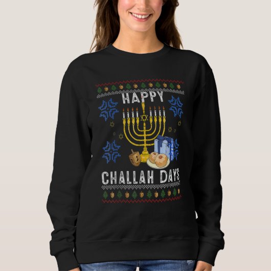Happy Challah Days Ugly Hanukkah Sweater Men Boy (Voorkant)